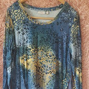 LOGO by Lori Goldstein Printed Knit Top w Godets